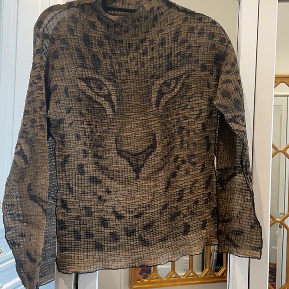 Y2K SheerTiger Jaguar crinkle shirt blouse top - Picture 2 of 9